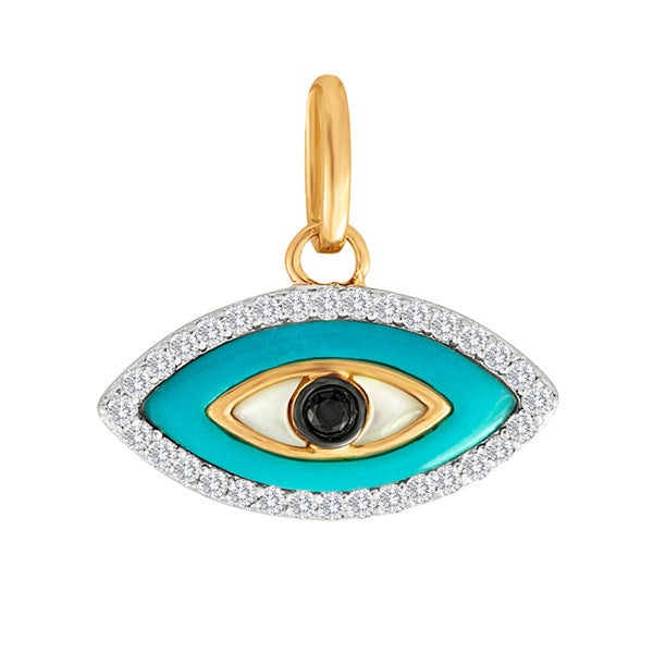 Turquoise Evil Eye with Diamonds 14K Gold Charm